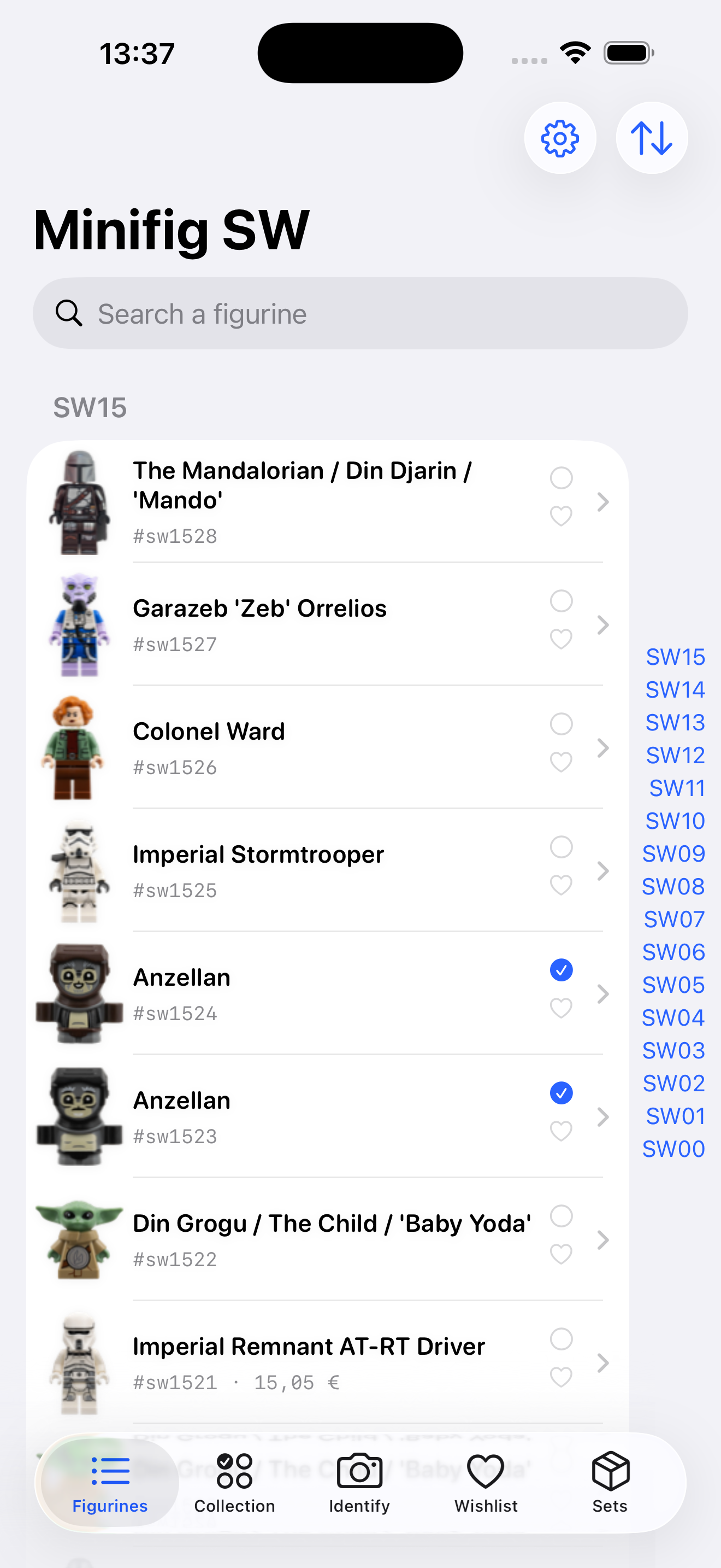 Catalogue des figurines Minifig SW